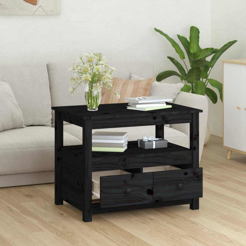 vidaXL Couchtisch Schwarz 71x49x55 cm Massivholz Kiefer