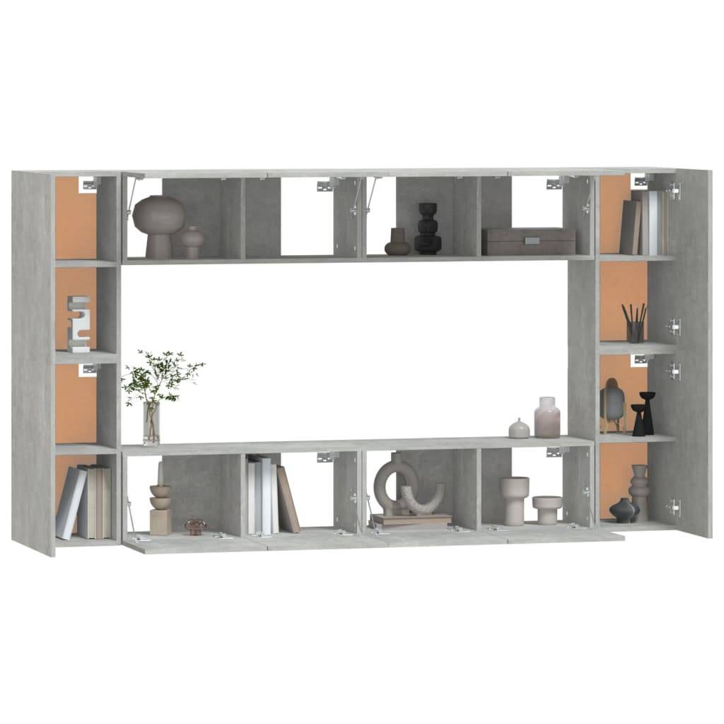 vidaXL 8-tlg. TV-Schrank-Set Betongrau Holzwerkstoff