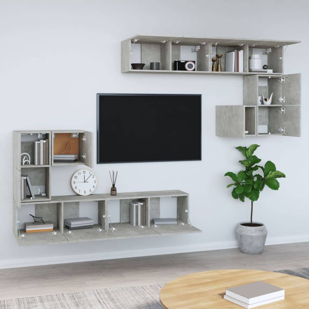 vidaXL TV-Wandschrank Betongrau Holzwerkstoff