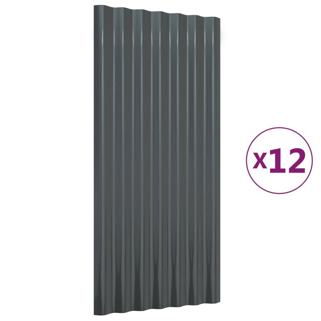 vidaXL Dachpaneele 12 Stk Pulverbeschichteter Stahl Anthrazit 80x36 cm