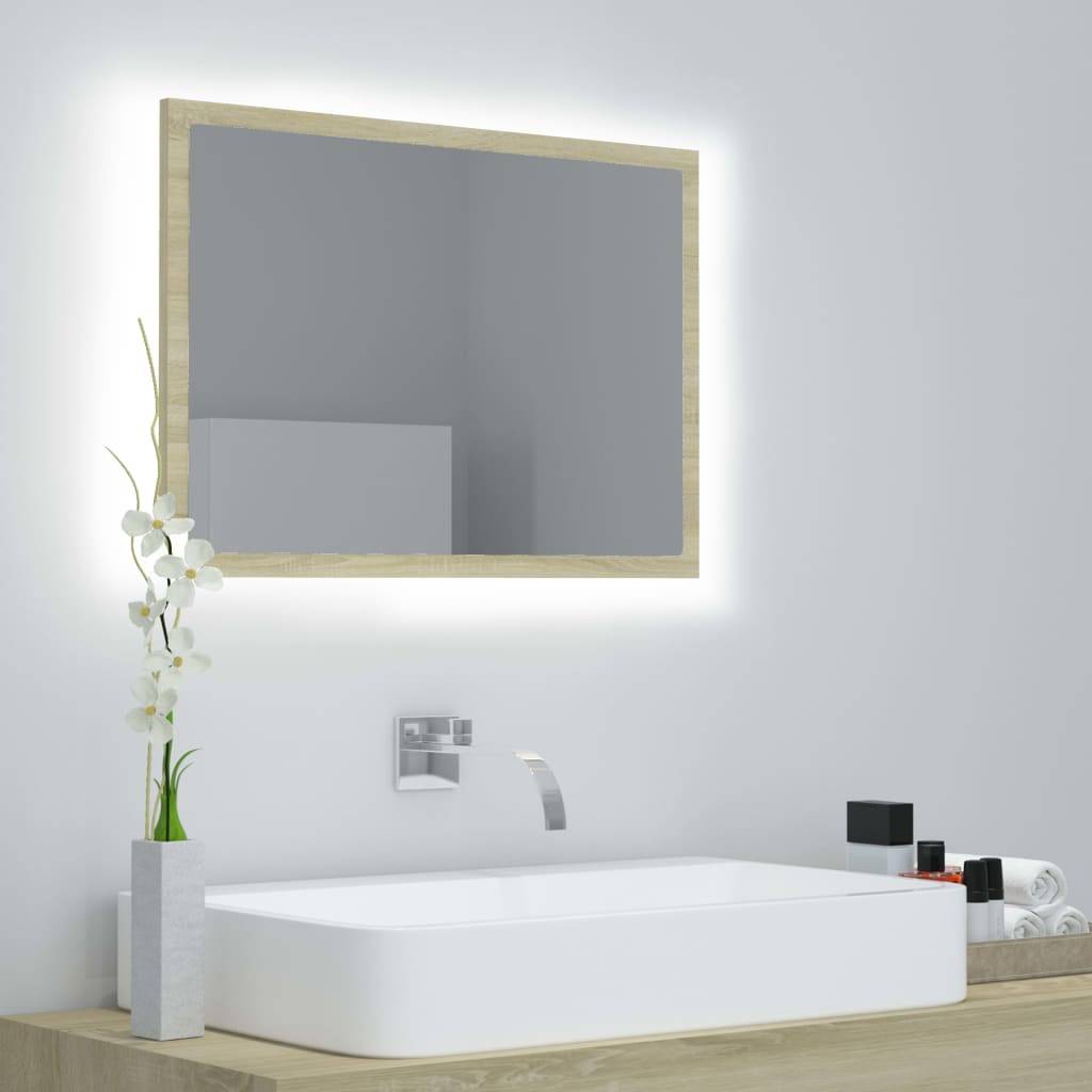vidaXL LED-Badspiegel Sonoma-Eiche 60x8,5x37 cm Acryl