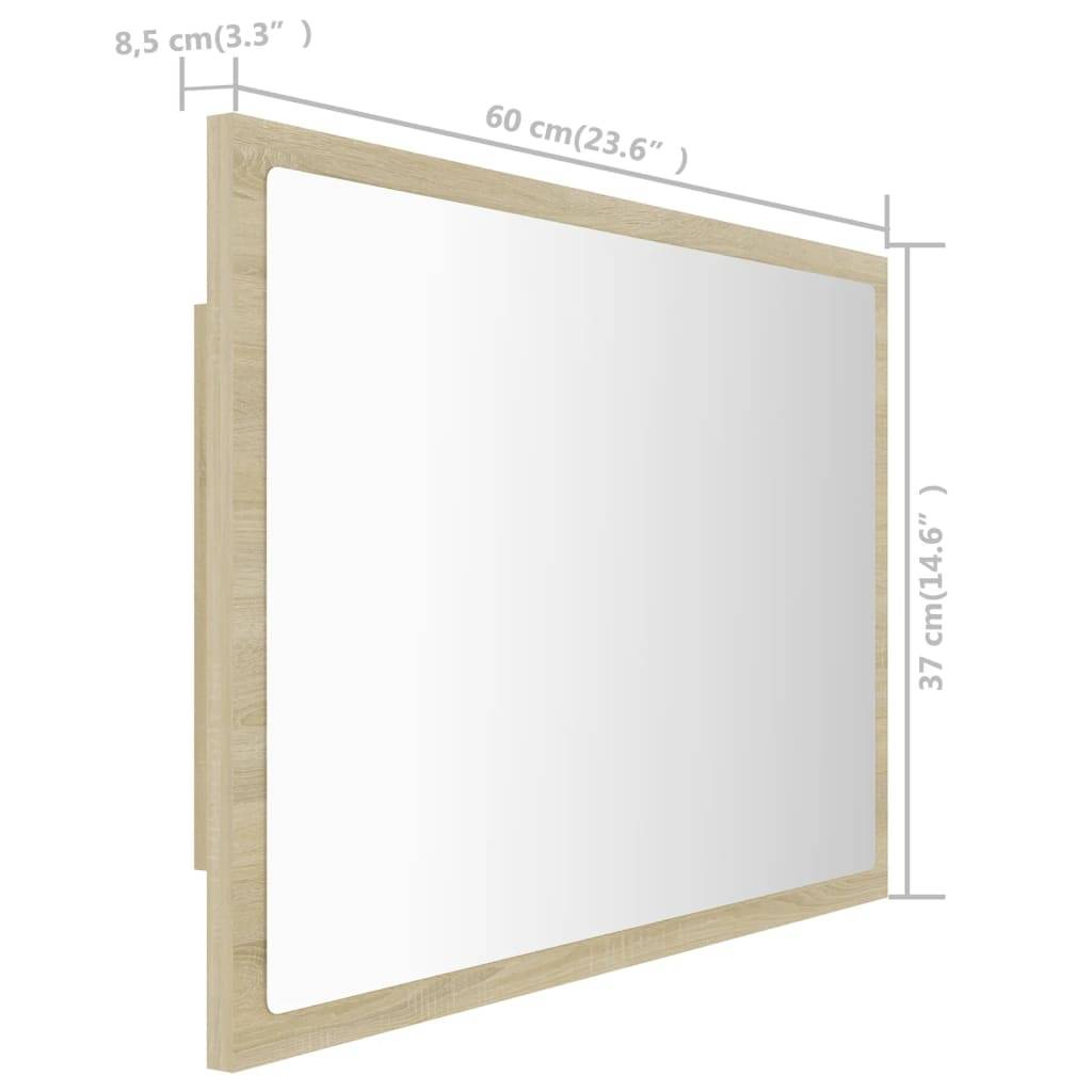 vidaXL LED-Badspiegel Sonoma-Eiche 60x8,5x37 cm Acryl