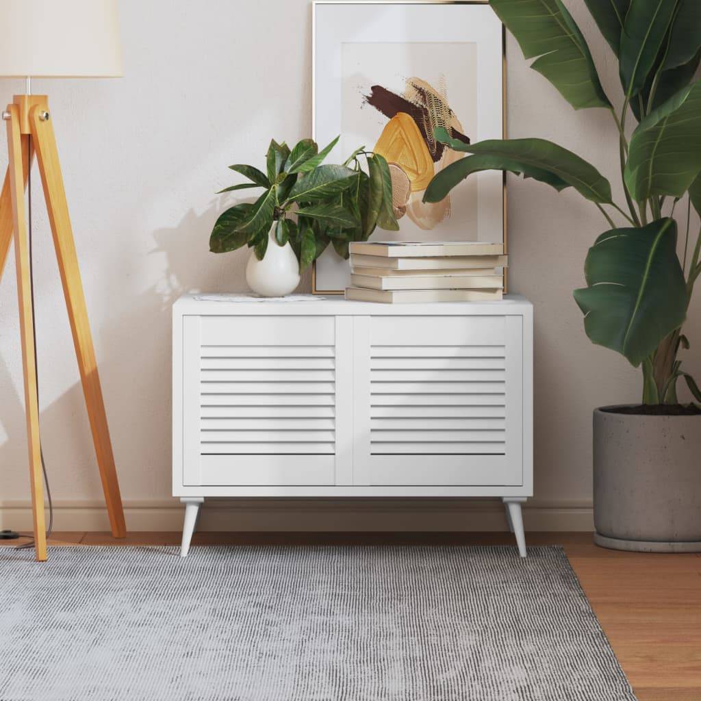 vidaXL Schranktüren Lamellen-Design 2 Stk Weiß 39,5x39,4 cm Massivholz