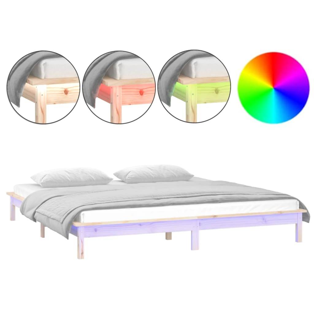 vidaXL Massivholzbett mit LEDs 150x200 cm