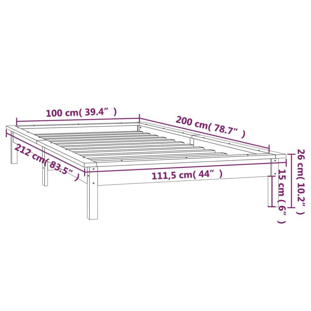 vidaXL Massivholzbett mit LEDs 100x200 cm