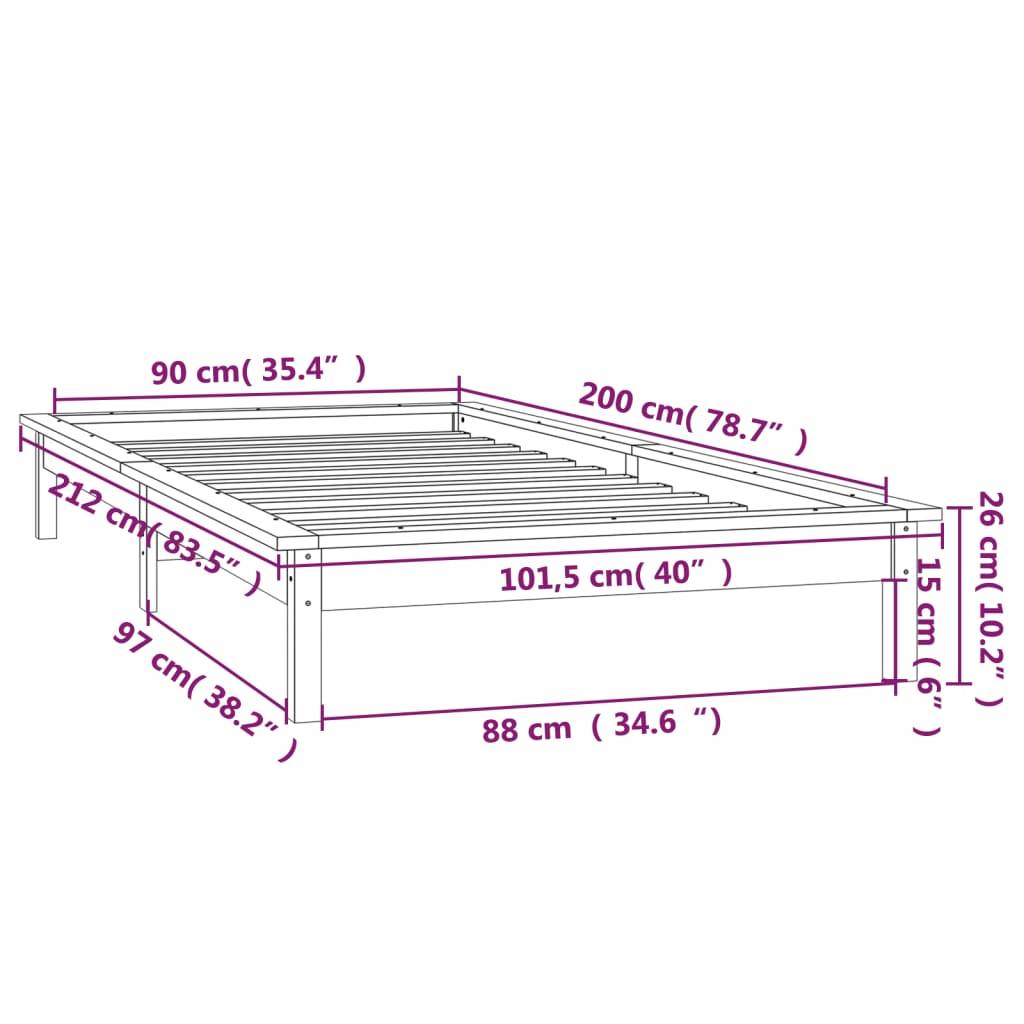 vidaXL Massivholzbett mit LED-Beleuchtung Weiß 90x200 cm