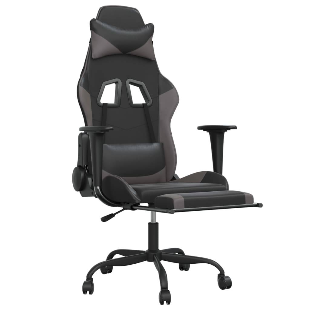 vidaXL Gaming-Stuhl mit Massage & Fußstütze Schwarz & Grau Kunstleder