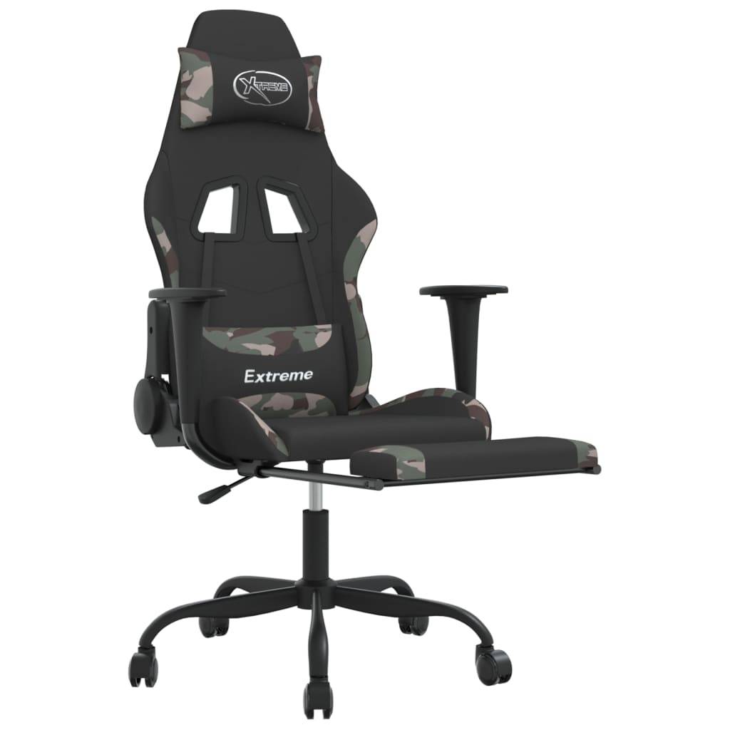 vidaXL Gaming-Stuhl mit Massage & Fußstütze Schwarz Camouflage Stoff