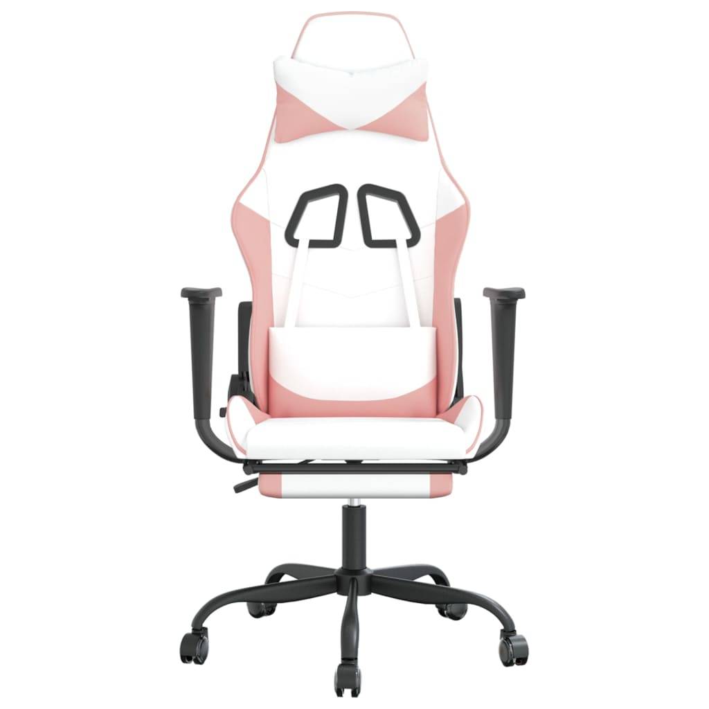 vidaXL Gaming-Stuhl mit Massage & Fußstütze Weiß und Rosa Kunstleder
