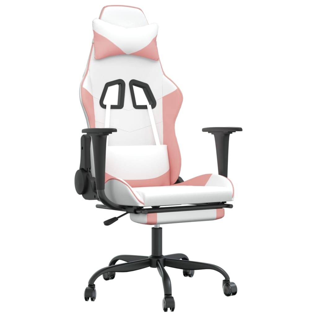 vidaXL Gaming-Stuhl mit Massage & Fußstütze Weiß und Rosa Kunstleder