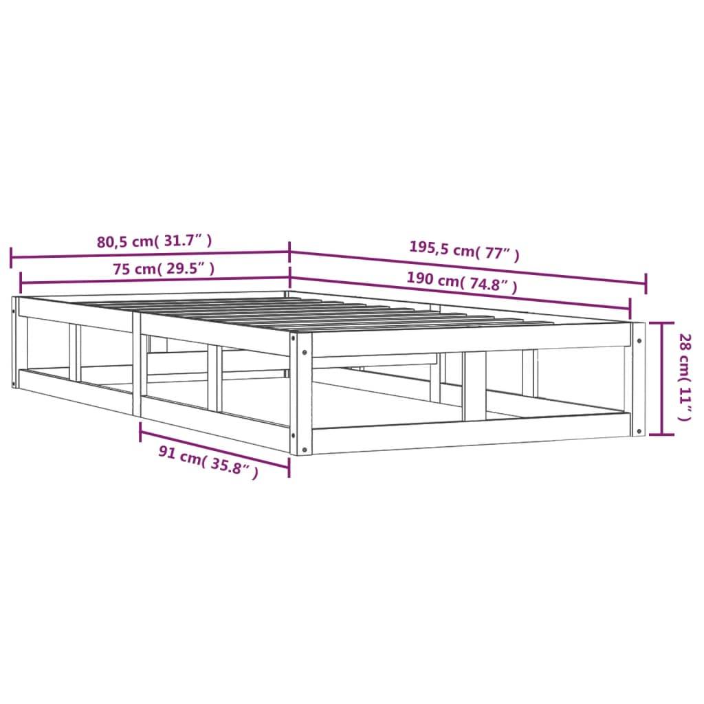 vidaXL Massivholzbett Weiß 75x190 cm