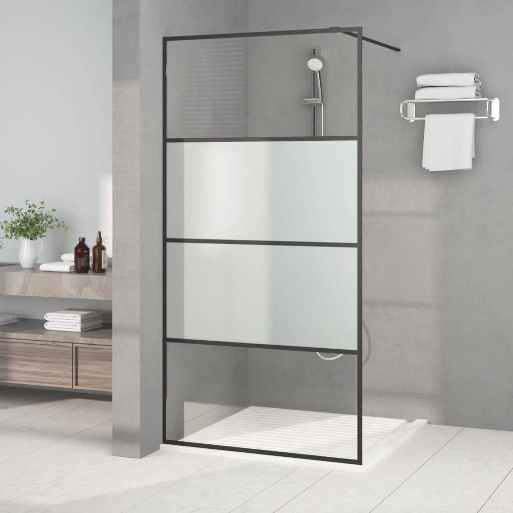 vidaXL Duschwand für Begehbare Dusche Schwarz 100x195 cm Halbmatt ESG