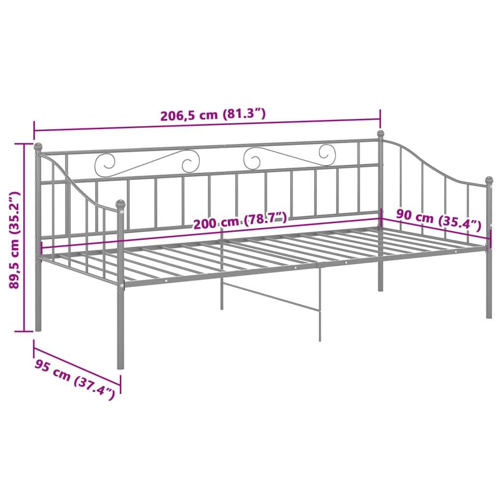vidaXL Schlafsofa Bettgestell Grau Metall 90x200 cm