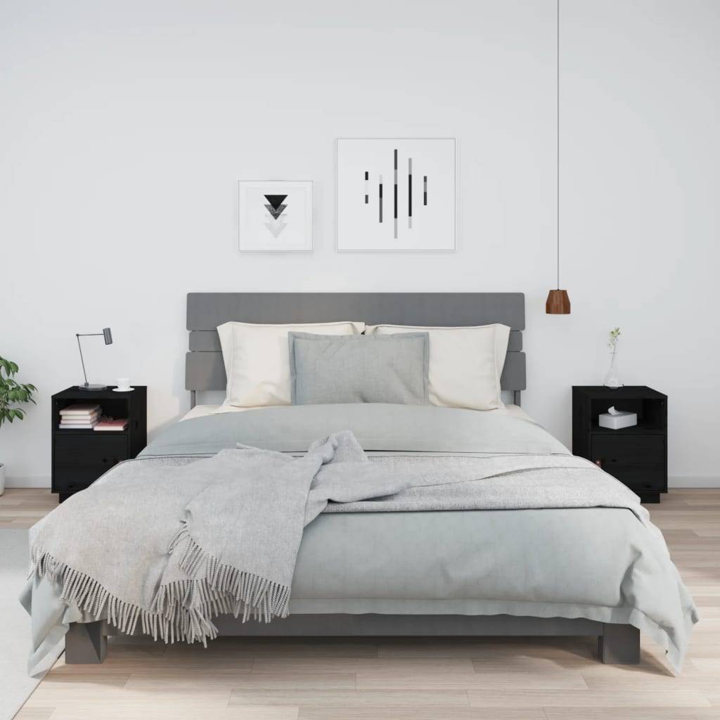 vidaXL Nachttische 2 Stk. Schwarz 40x34x55 cm Massivholz Kiefer