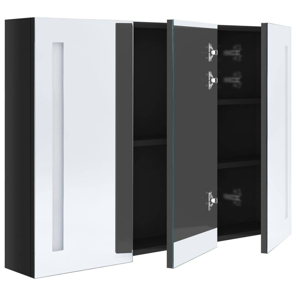 vidaXL LED-Spiegelschrank fürs Bad 89x14x62 cm Glänzend Schwarz