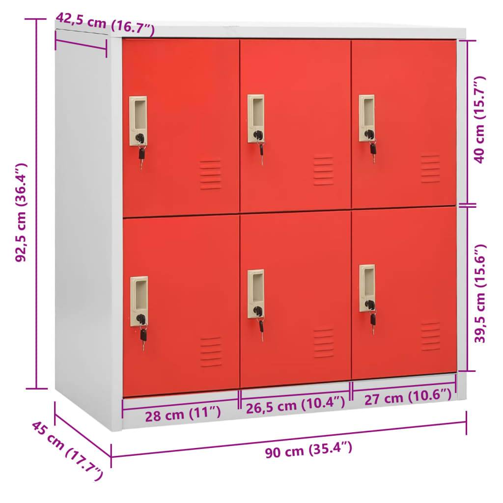 vidaXL Schließfachschrank Hellgrau und Rot 90x45x92,5 cm Stahl