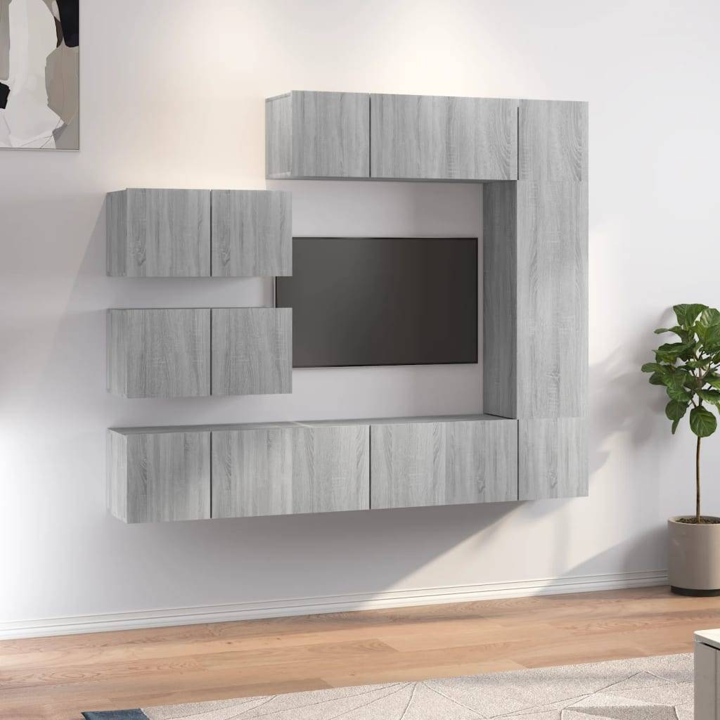 vidaXL 8-tlg. TV-Schrank-Set Grau Sonoma Holzwerkstoff