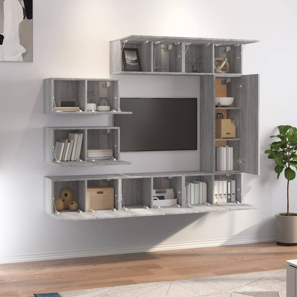 vidaXL 8-tlg. TV-Schrank-Set Grau Sonoma Holzwerkstoff