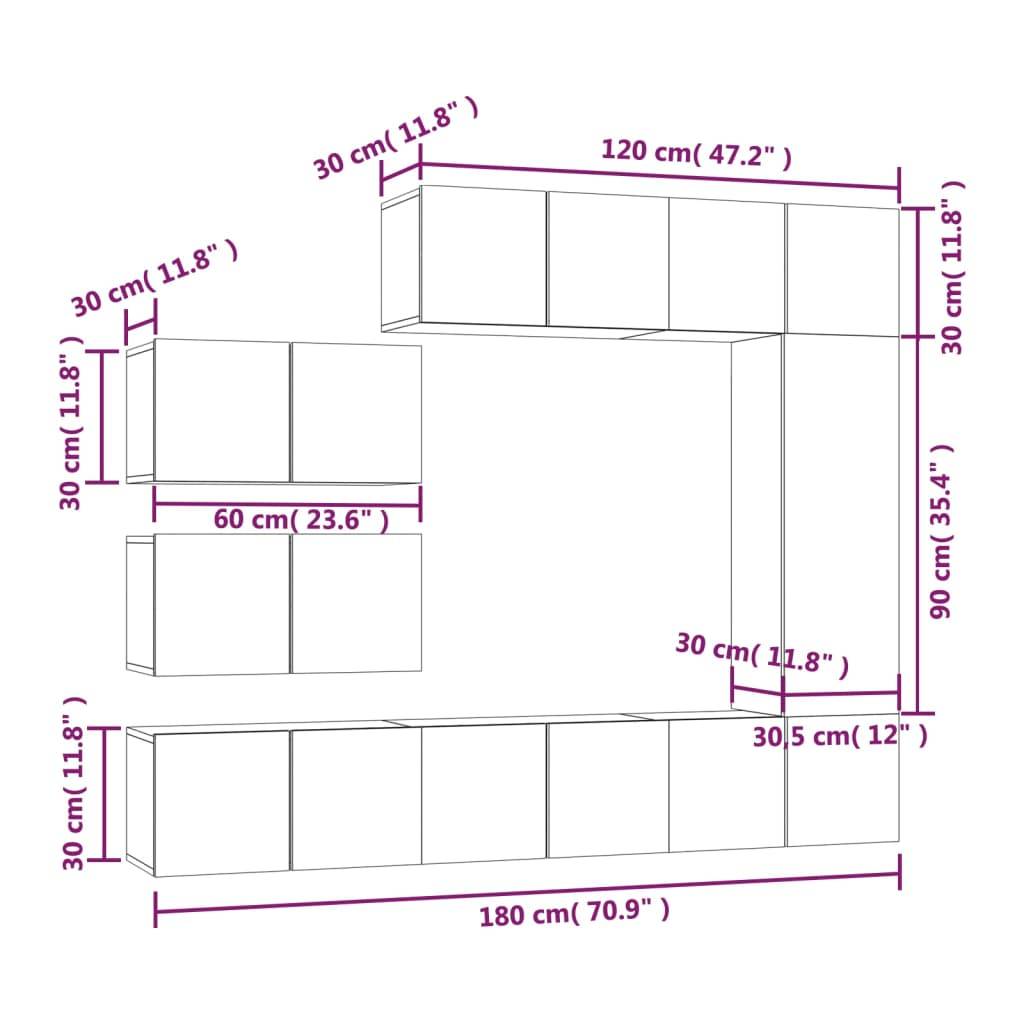 vidaXL 8-tlg. TV-Schrank-Set Grau Sonoma Holzwerkstoff