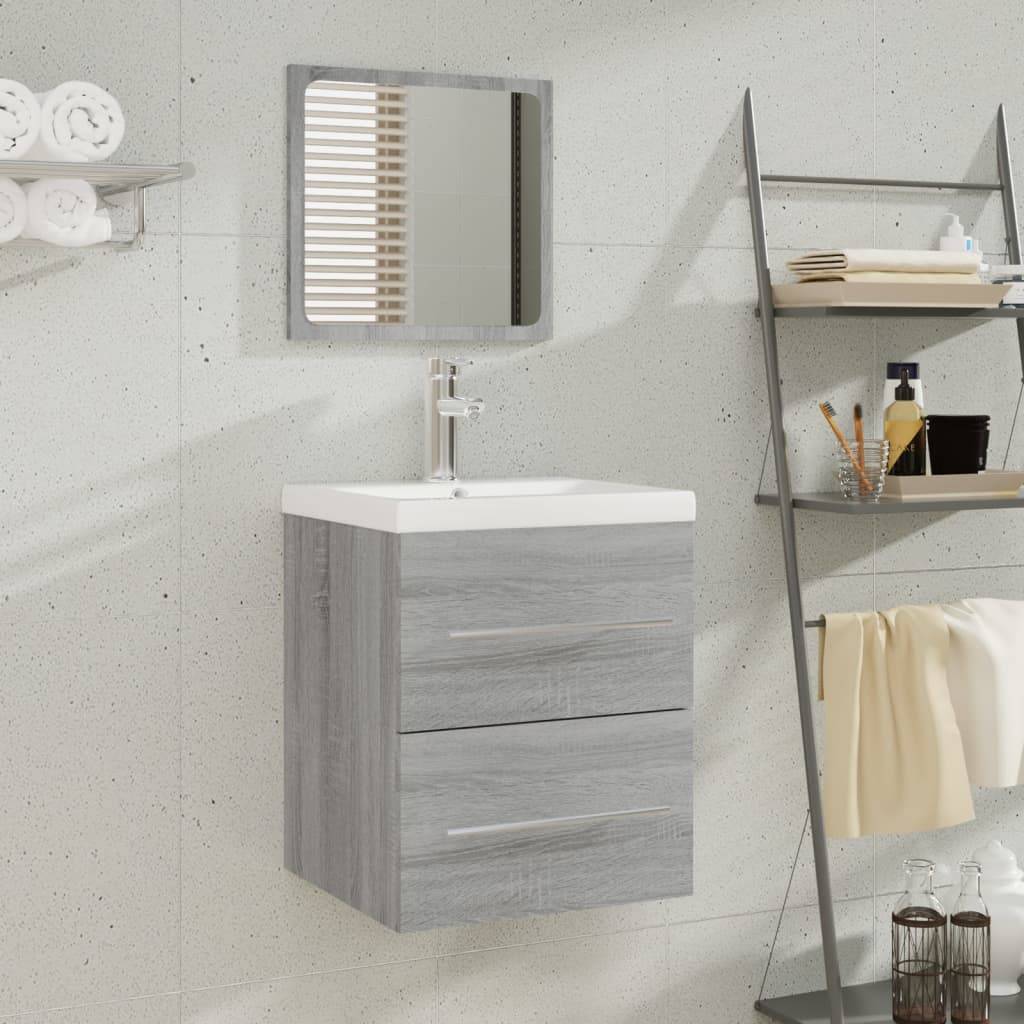 vidaXL Waschbeckenschrank mit Einbaubecken Grau Sonoma Holzwerkstoff