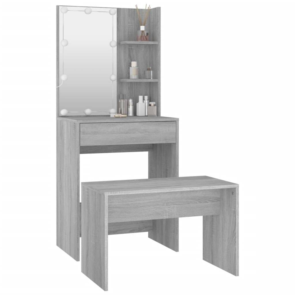 vidaXL Schminktisch-Set mit LED Grau Sonoma Holzwerkstoff