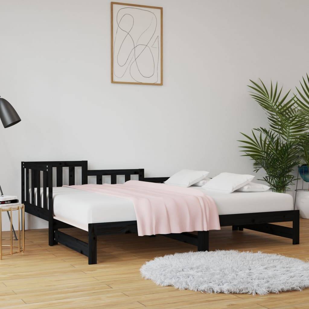 vidaXL Tagesbett Ausziehbar Schwarz 2x(90x190) cm Massivholz Kiefer