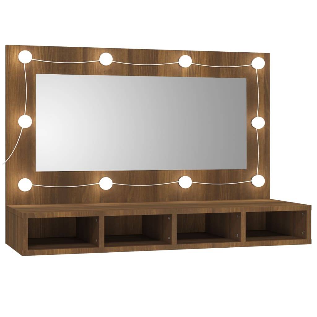 vidaXL Spiegelschrank mit LED Braun Eichen-Optik 90x31,5x62 cm