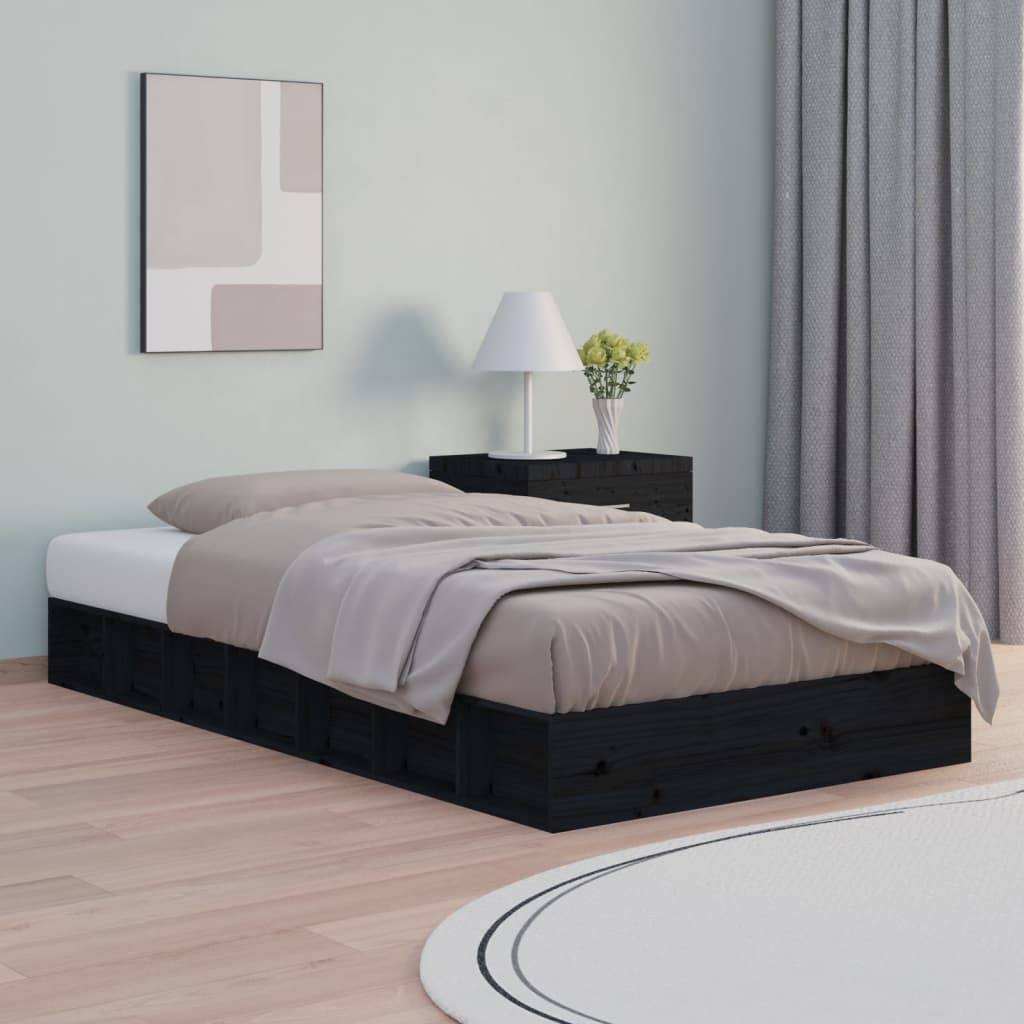 vidaXL Massivholzbett Schwarz 75x190 cm