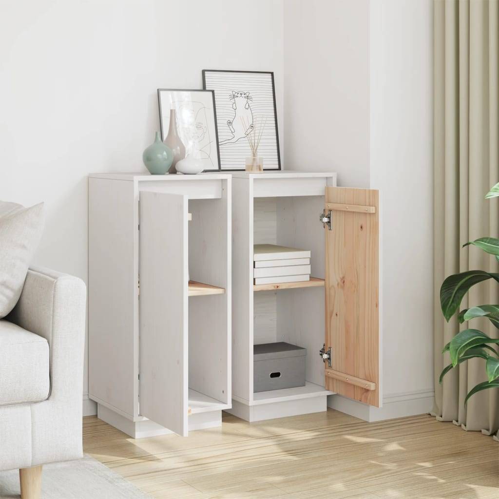 vidaXL Sideboards 2 Stk. Weiß 31,5x34x75 cm Massivholz Kiefer