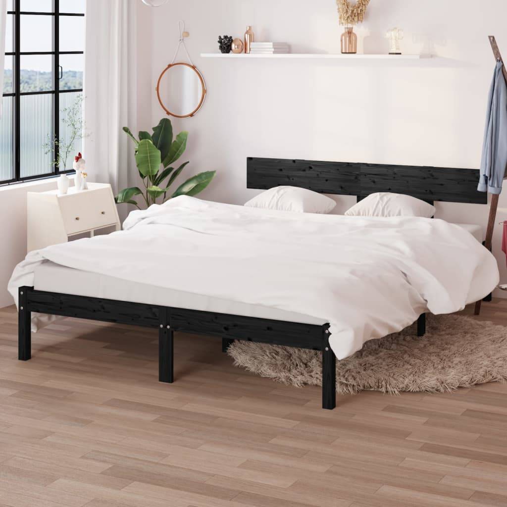 vidaXL Massivholzbett Schwarz 120x190 cm