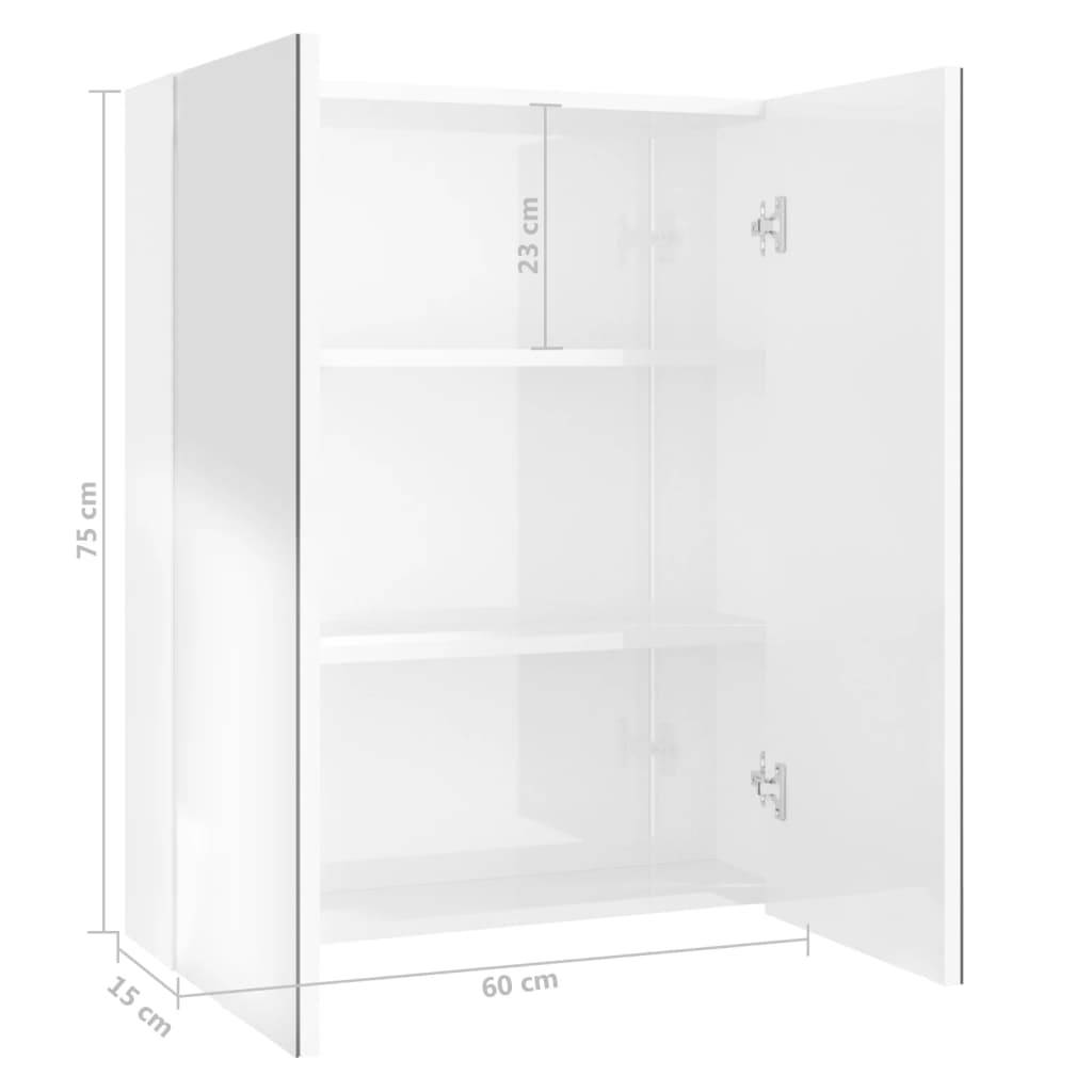 vidaXL Bad-Spiegelschrank 60x15x75 cm MDF Glänzendes Weiß