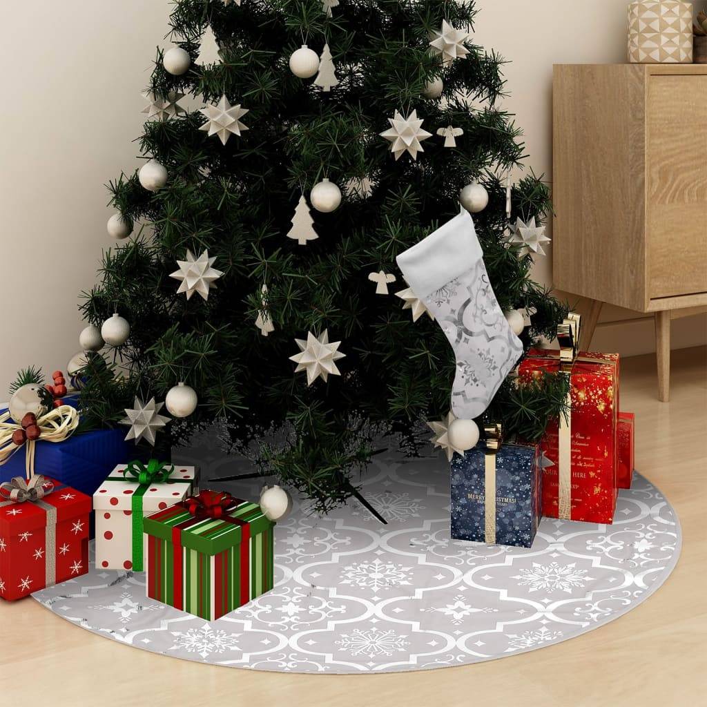 vidaXL Luxus-Weihnachtsbaumdecke mit Socke Weiß 122 cm Stoff