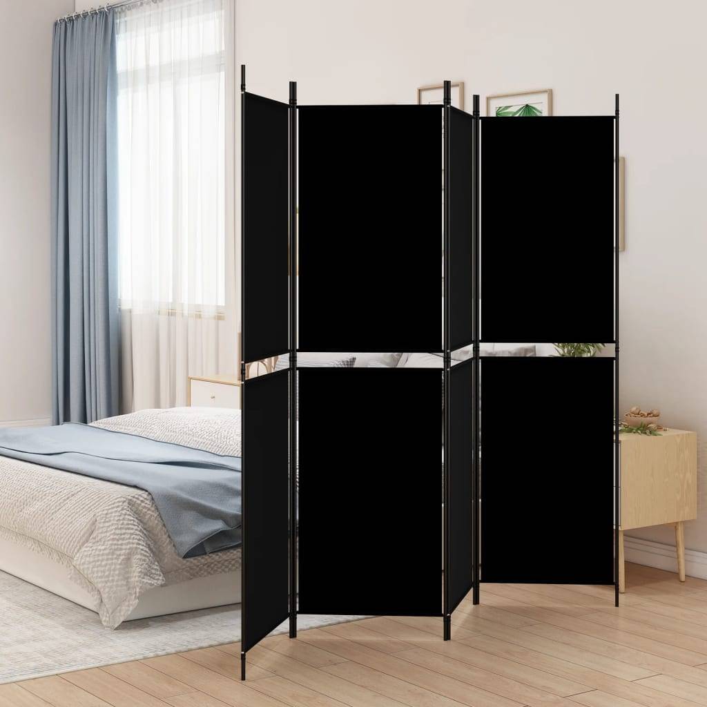 vidaXL 4-tlg. Paravent Schwarz 200x180 cm Stoff