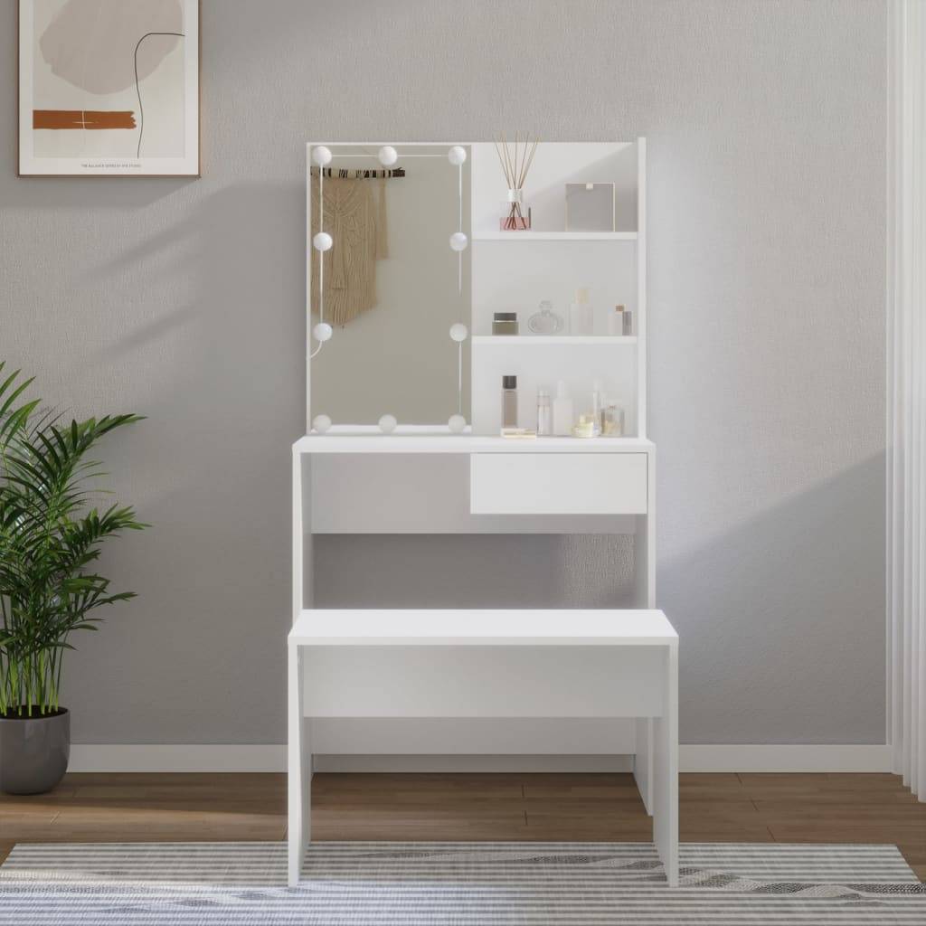 vidaXL Schminktisch-Set mit LED Weiß Holzwerkstoff