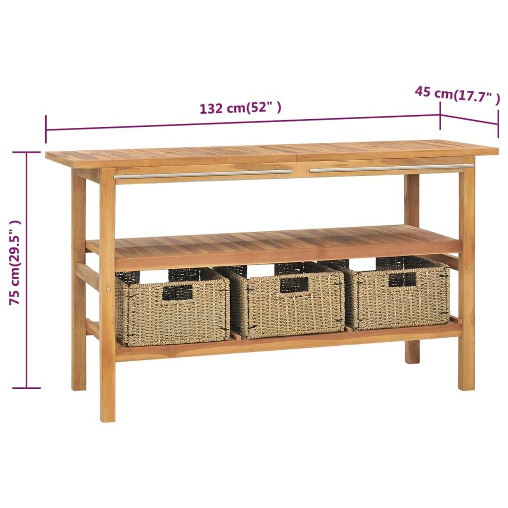 vidaXL Waschtisch mit 3 Körben Massivholz Teak 132x45x75cm