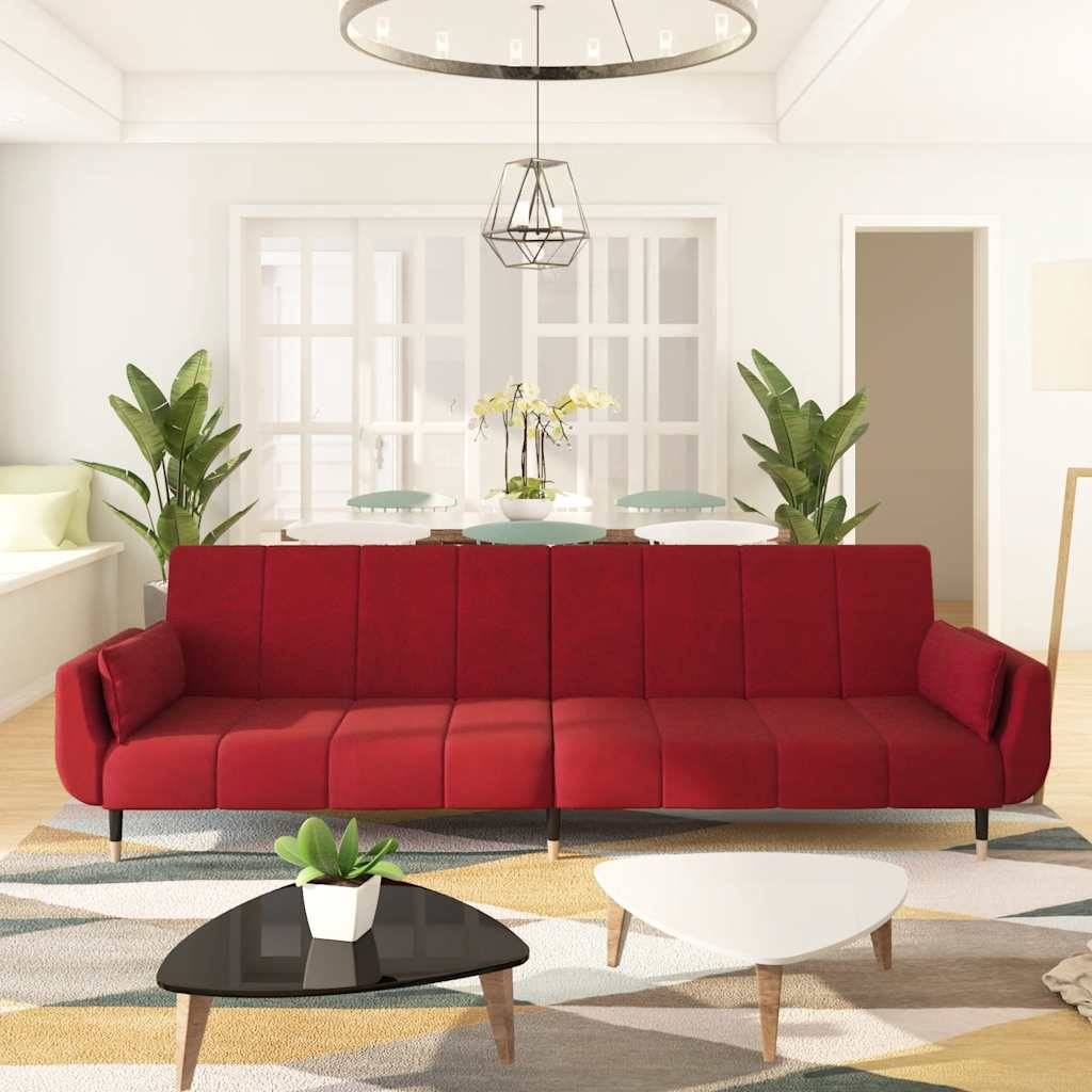vidaXL Schlafsofa 2-Sitzer mit 2 Kissen Weinrot Samt