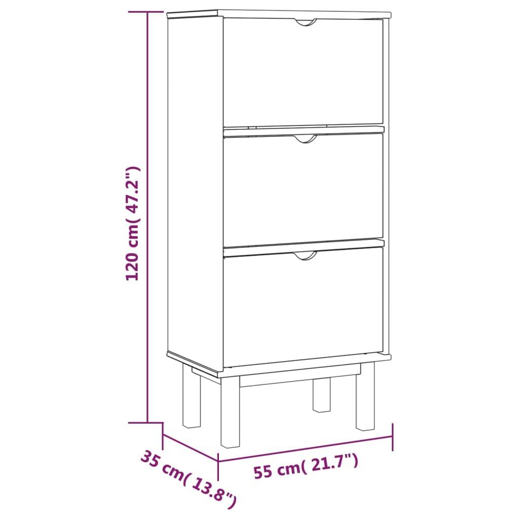 vidaXL Schuhschrank OTTA mit 3 Schubladen Braun Massivholz Kiefer