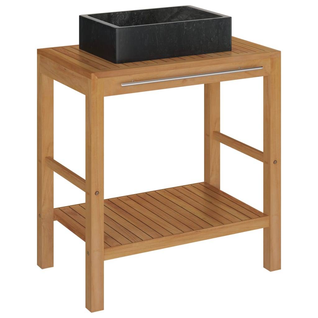 vidaXL Waschtisch Massivholz Teak mit Waschbecken Marmor Schwarz