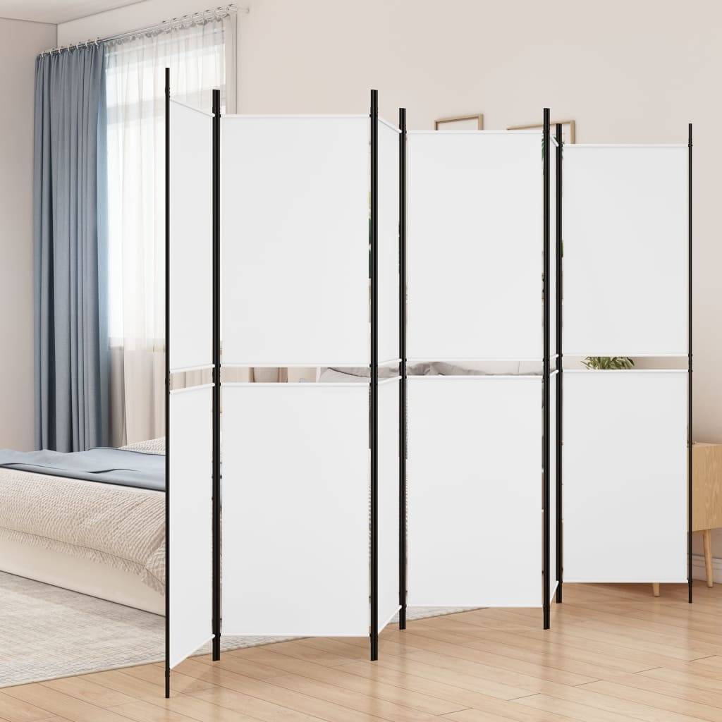 vidaXL 6-tlg. Paravent Weiß 300x200 cm Stoff