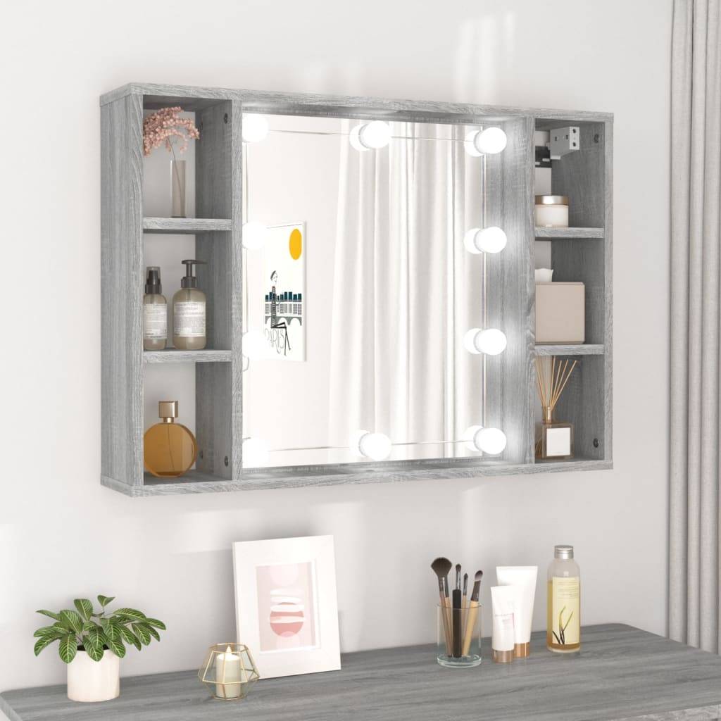 vidaXL Spiegelschrank mit LED Grau Sonoma 76x15x55 cm