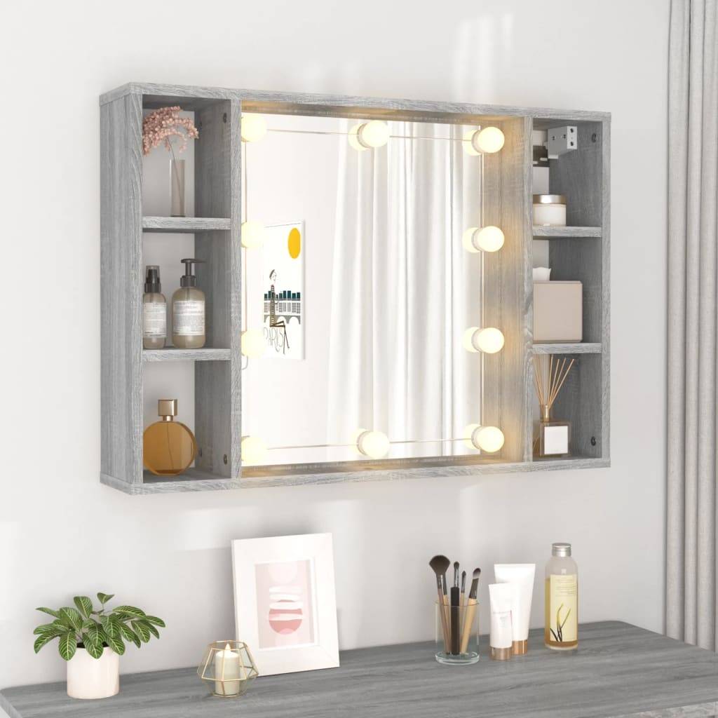 vidaXL Spiegelschrank mit LED Grau Sonoma 76x15x55 cm
