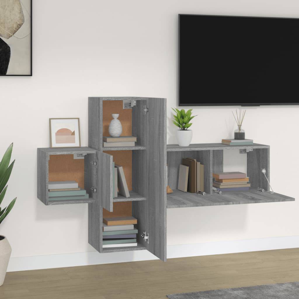 vidaXL 3-tlg. TV-Schrank-Set Grau Sonoma Holzwerkstoff