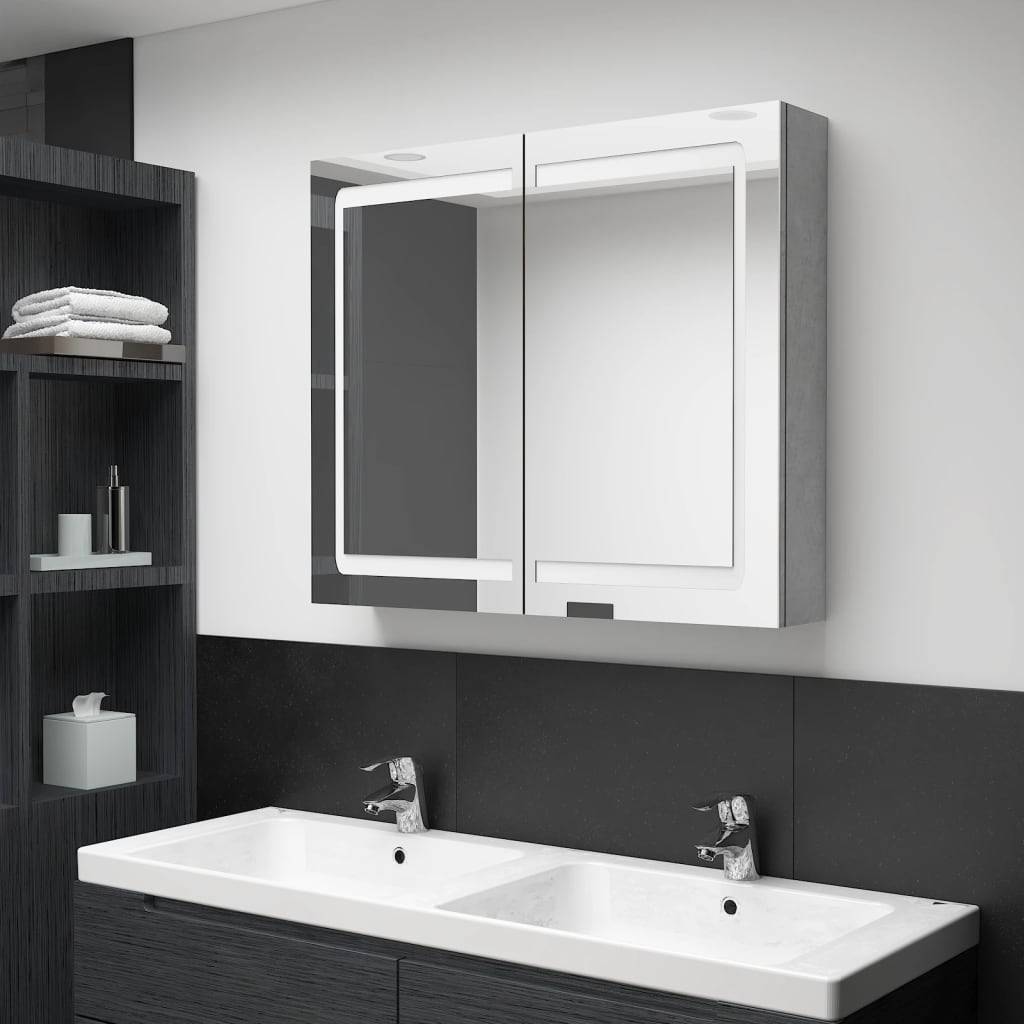 vidaXL LED-Spiegelschrank fürs Bad Betongrau 80x12x68 cm