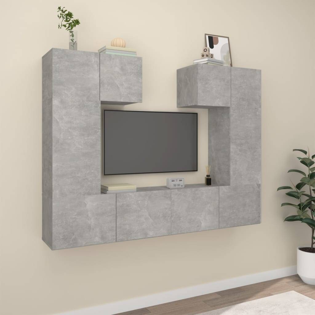 vidaXL 6-tlg. TV-Schrank-Set Betongrau Holzwerkstoff