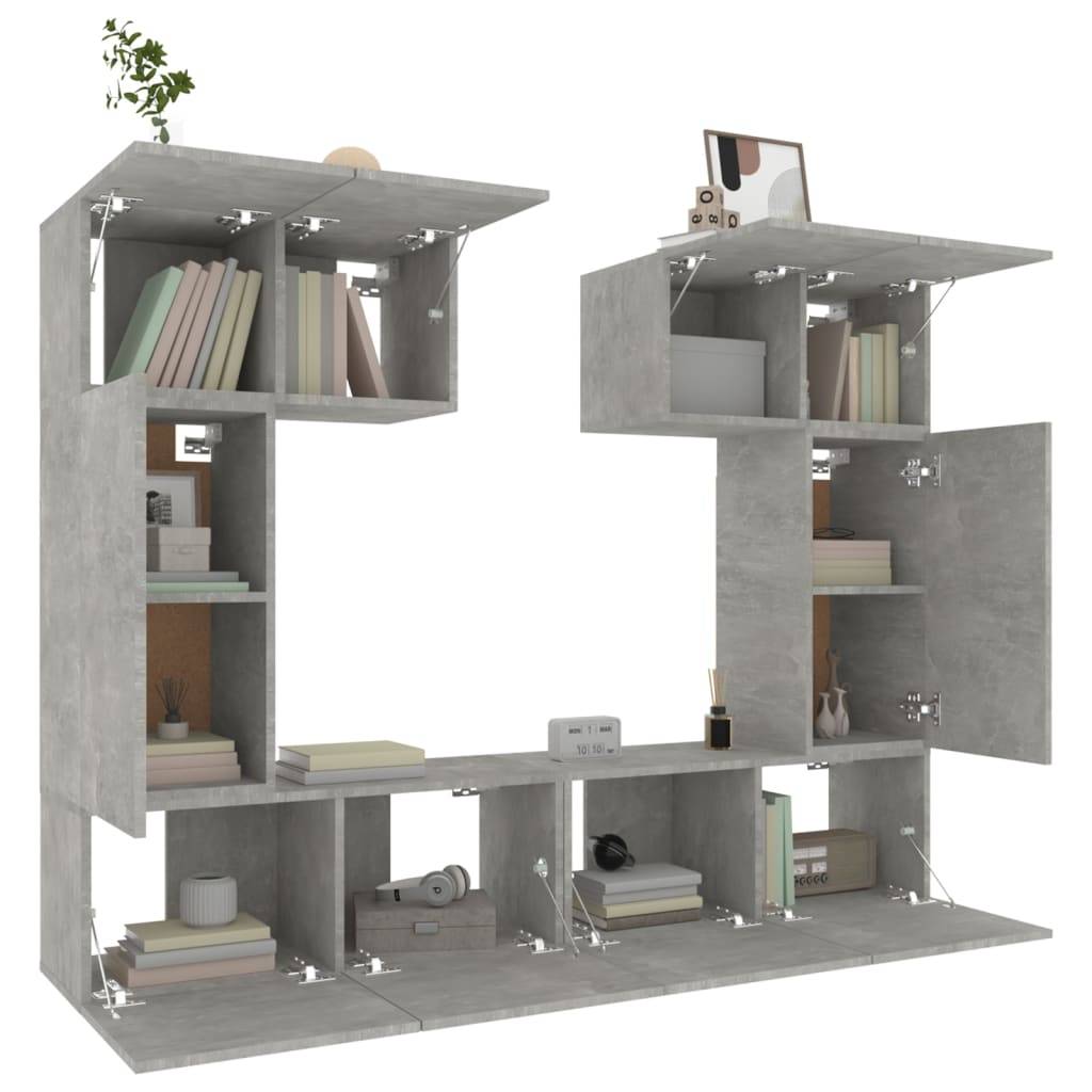 vidaXL 6-tlg. TV-Schrank-Set Betongrau Holzwerkstoff
