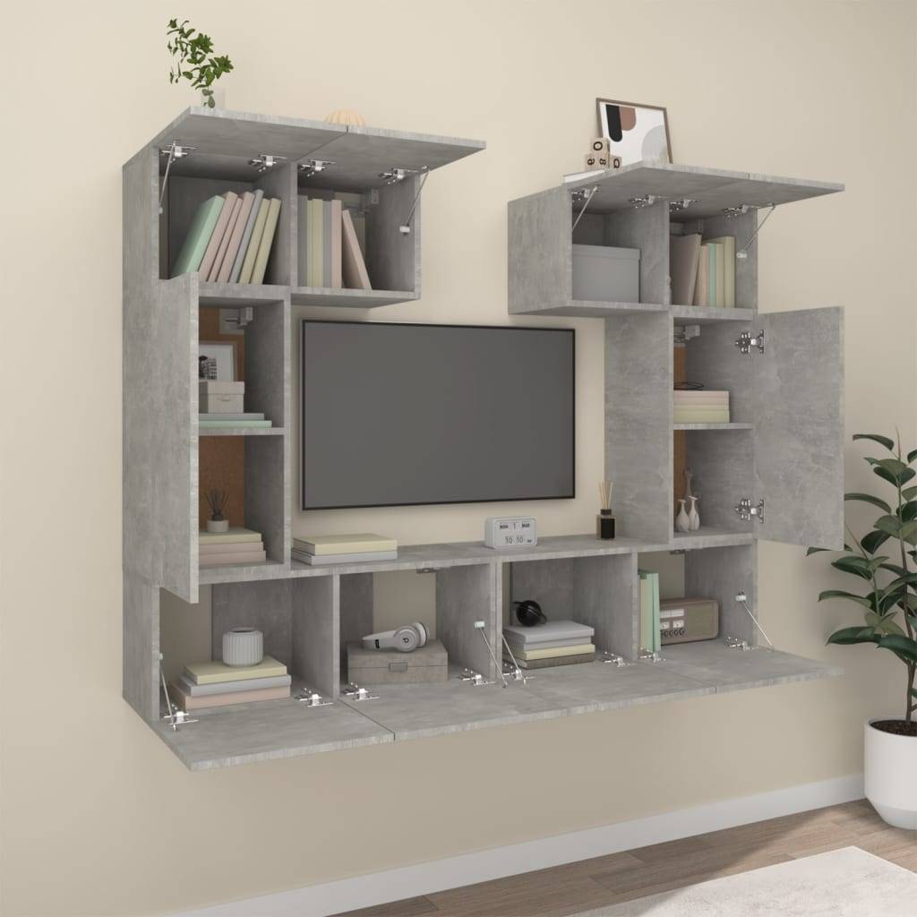 vidaXL 6-tlg. TV-Schrank-Set Betongrau Holzwerkstoff