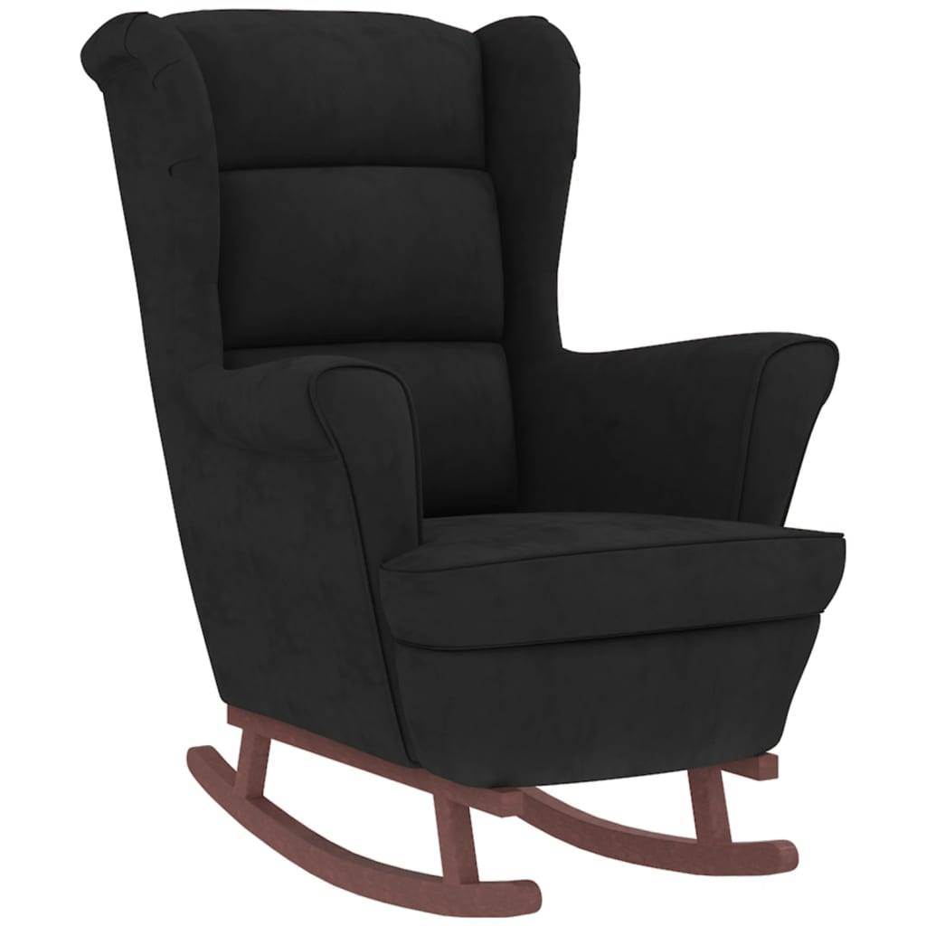 vidaXL Schaukelsessel und Hocker mit Holzbeinen Schwarz Samt