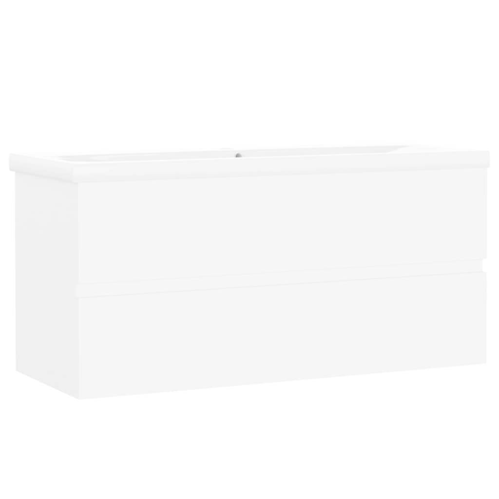 vidaXL Waschbeckenunterschrank mit Einbaubecken Weiß Holzwerkstoff