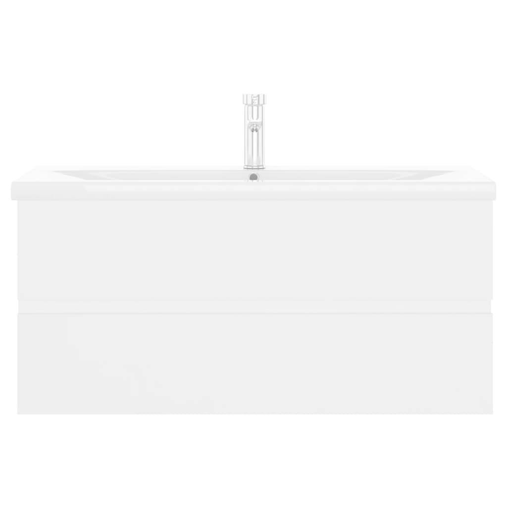 vidaXL Waschbeckenunterschrank mit Einbaubecken Weiß Holzwerkstoff