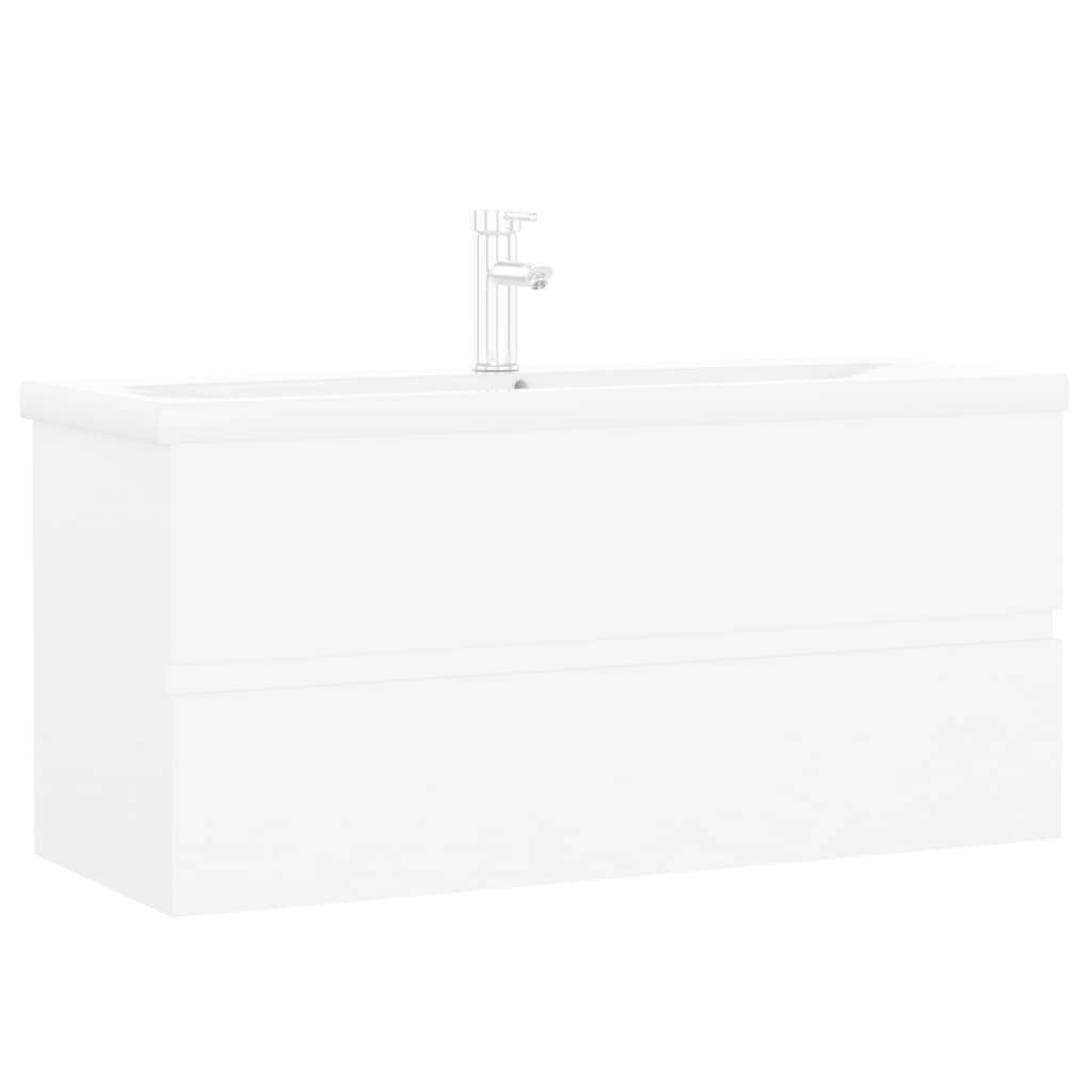 vidaXL Waschbeckenunterschrank mit Einbaubecken Weiß Holzwerkstoff